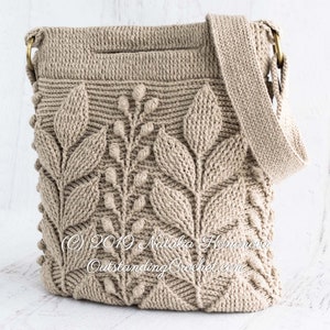 Crochet Bag Pattern: Unique embossed crochet shoulder-bag, cross-body bag, hand-bag with 3D branches and leaves.