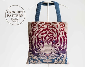 Tiger Bag and Pillow Crochet Pattern: Overlay Mosaic Animal Print Tote, Cushion  (PDF)