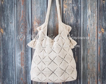 Tessera Crochet Bag PATTERN - Shoulder, Beach, Boho Chic Handbag with Tassels - Easy - Chart - Graph - Join as You Go Motifs - PDF