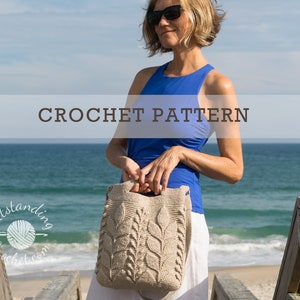 Crochet Bag Pattern: Embossed crochet shoulder, cross-body, hand-bag with branches and leaves.