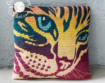 Cat Pillow / Bag Crochet PATTERN - Overlay Mosaic - Cushion, Women Shoulder Bag, Tote - Animal Print - English and Dutch Haakpatroon - PDF