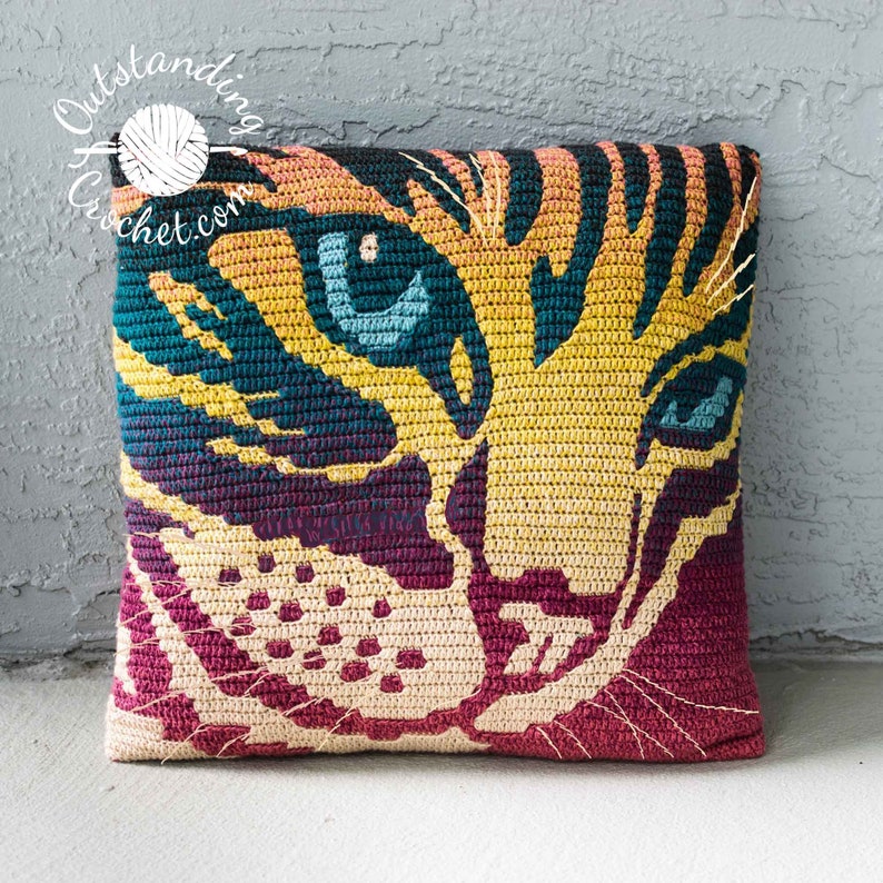 Cat Bag Pillow Crochet PATTERN - Overlay Mosaic - Women Shoulder Bag, Cushion, Tote.