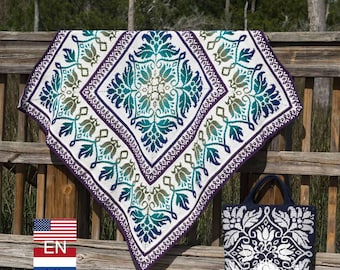 3 in 1 Petalique Crochet PATTERN Set - Blanket, Pillow/ Wall Hanging, Bag/ Cushion - Overlay Mosaic (PDF)