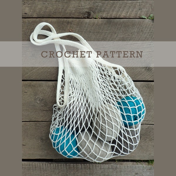 Grocery Bag Crochet PATTERN - Net Mesh Beach, Market, Reusable Shopping, Shoulder, Boho Handbag, Easy Beginner - Step Pictures - PDF