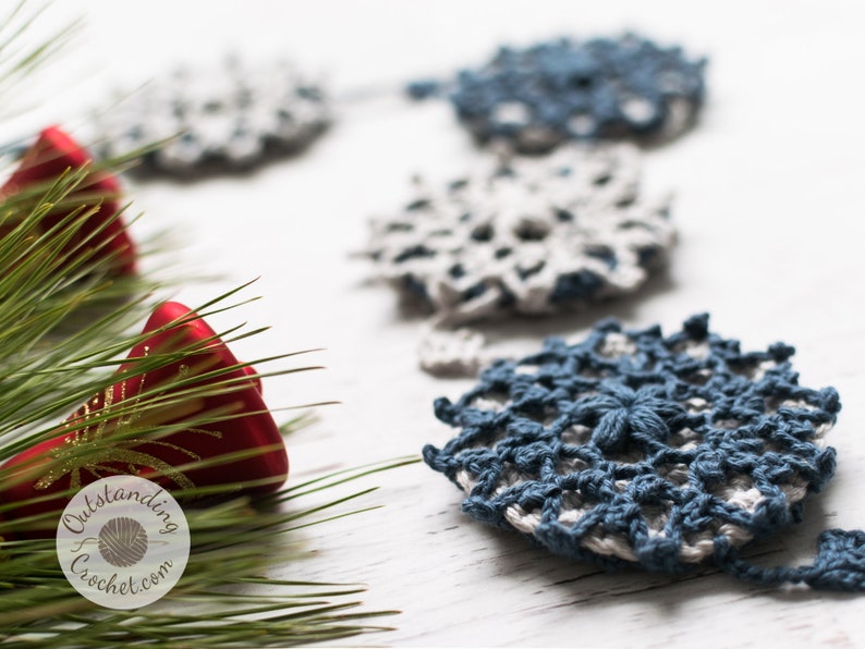 Crochet PATTERN Christmas Garland Snowflake Christmas tree garland, Ornament, Winter home decoration Written, Charts, Video PDF image 3