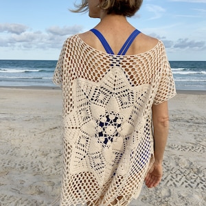 Crochet Top PATTERN - Desert - Women Summer Lace Dress, Tunic, Beach Cover Up - Oversize, Off Shoulder, Plus Sizes