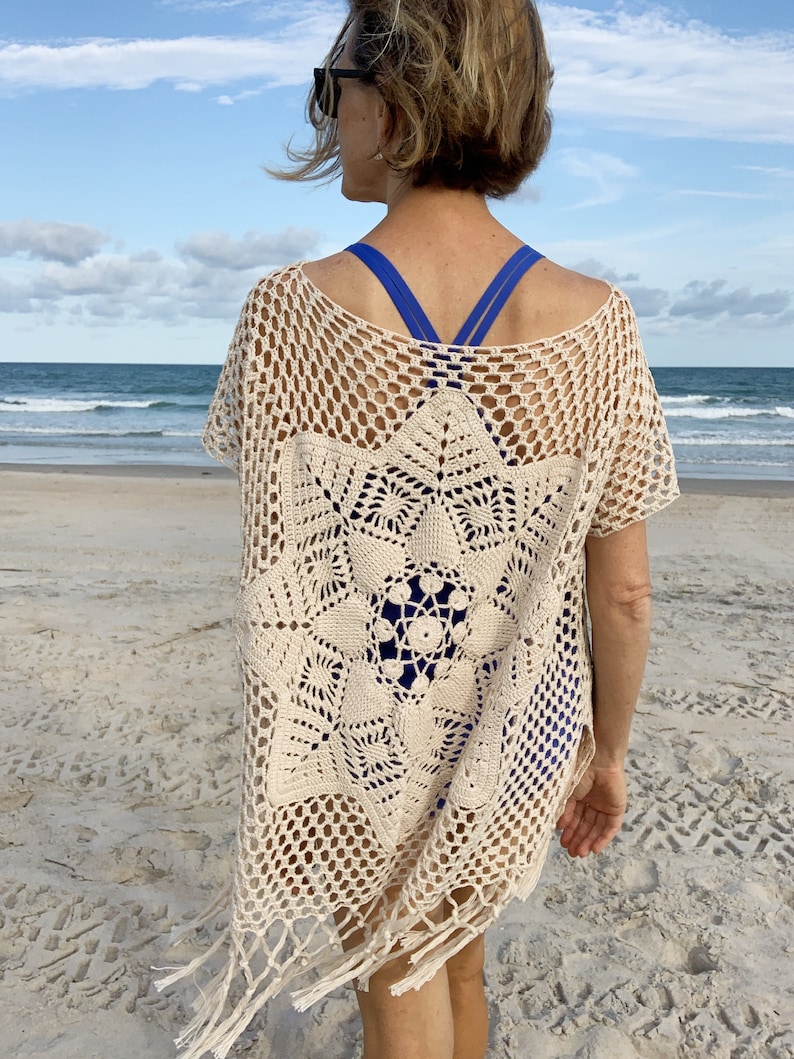 Crochet Top PATTERN - Desert - Women Summer Lace Dress, Tunic, Beach Cover Up - Oversize, Off Shoulder, Plus Sizes