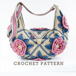 Flower Bag Crochet Pattern - 3D motif purse, cross-body, messenger, shoulder bag - Multicolored hippi, festival, boho style - PDF