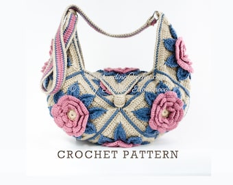 MOTIF de sac au crochet - sac à main à motif floral 3D - sac messager à bandoulière - style hippi, bohème chic, festival - PDF