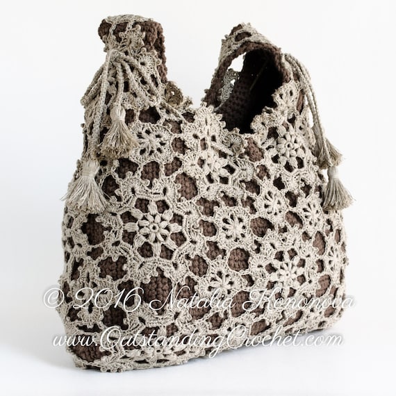 Crochet Purse PATTERN - Shoulder Bag - Open Stitch Lace Motifs - Messenger, Cross-body, Drawstring, Tassels - Diagrams, Step Pictures - PDF