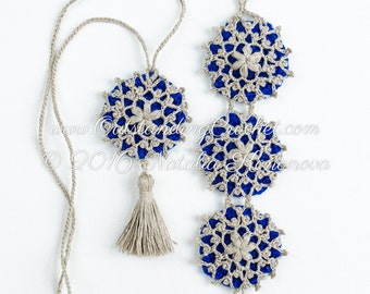 Crochet Necklace and Bracelet PATTERN - Snowflake Jewelry Set - Wrist Cuff - Tassel Necklace - DIY Boho Chic festival jewelry - PDF