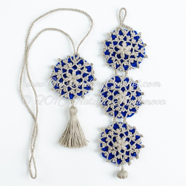 Crochet Necklace and Bracelet PATTERN - Snowflake Jewelry Set - Wrist Cuff - Tassel Necklace - DIY Boho Chic festival jewelry - PDF