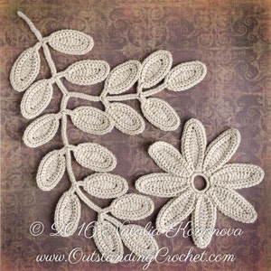 Irish Crochet Applique PATTERN Fantasy Flower Leaf Lace Motifs, Embellishment, Home Wall Decor PDF image 4