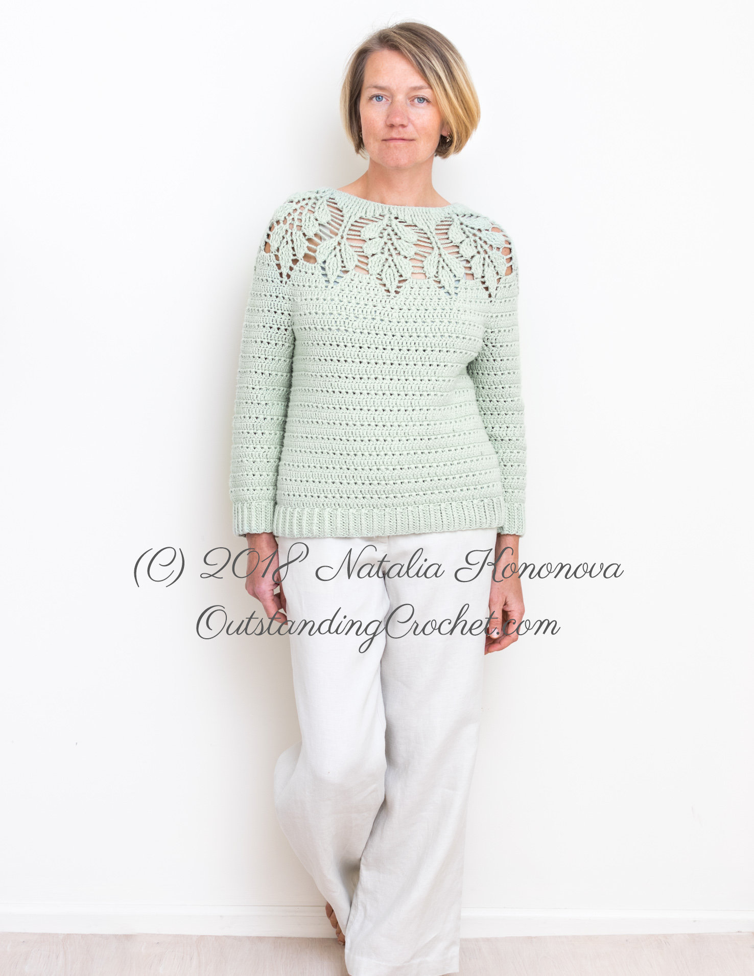 Crochet Sweater PATTERN - Leaf Yoke - Women Top, Jumper, Pullover