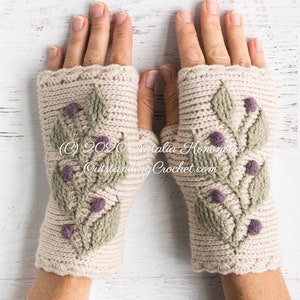 Crochet PATTERN - Hedera Mittens Wrist Warmers - Women Fingerless Mitts - Embossed Crochet, Textured, Christmas gift - Haakpatroon - PDF