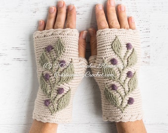 Crochet PATTERN - Hedera Mittens Wrist Warmers - Women Fingerless Mitts - Embossed Crochet, Textured, Christmas gift - Haakpatroon - PDF
