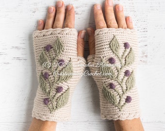 PATTERN - Crochet Wrist Warmers - Fingerless Mitts Gloves for Women, Teens - Hedera - Embossed, Textured, Multicolor - Haakpatroon - PDF