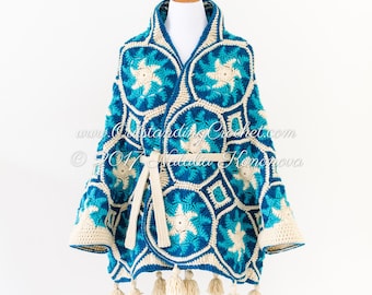 Crochet Cardigan PATTERN - Avalanche - Women Sweater, Poncho, Coat, Cape - Oversized - Medium Large Plus Sizes - Step Pictures Charts - PDF