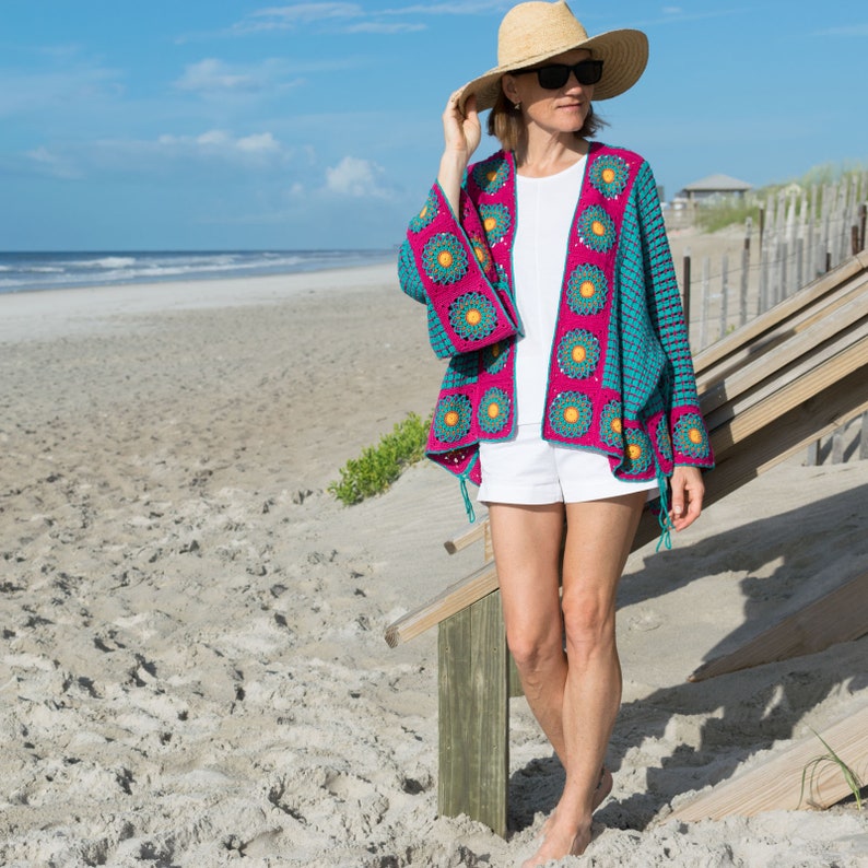 Cardigan Sweater 2 in 1 Crochet PATTERN - Women Top, Pullover - Kimono Sleeve, Seamless, Convertible - Medium, Large, Plus Size
