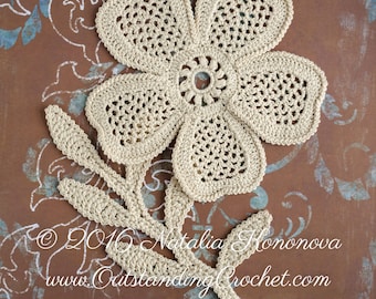 Irish Crochet Flower Leaf PATTERN - Decor, Ireland Lace Motifs - Embellishment - PDF