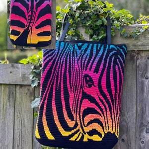 Mosaic Crochet Bag and Pillow: Zebra shoulder tote bag, cushion featuring zebra on both sides.