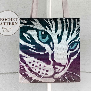 Patron de crochet pour sac-oreiller chat - Mosaïque superposée - Sac bandoulière, coussin, fourre-tout pour femme - Imprimé animal - Haakpatroon anglais et néerlandais - PDF