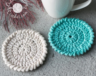 Rim Coasters Crochet PATTERN - Set of 6 - Full video - Written - Chart - Round Coasters with Magic Ring, Invisible Join, Cool Edging - PDF