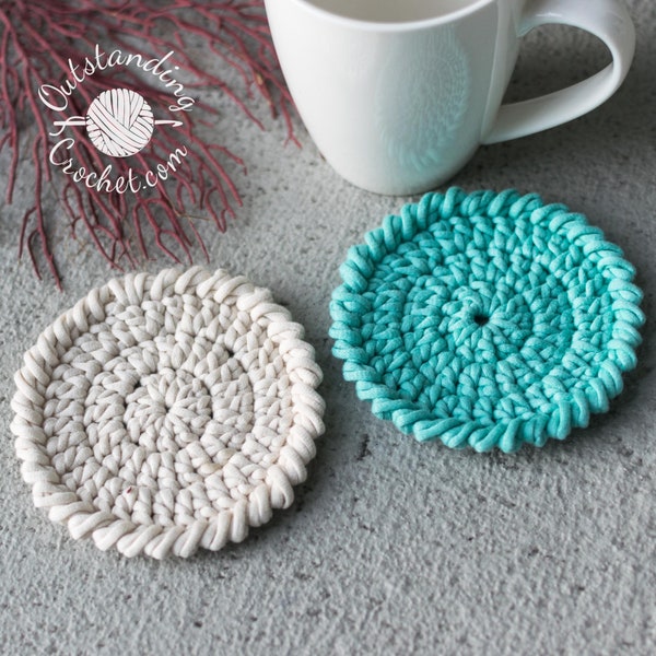 Rim Coasters Crochet PATTERN - Set of 6 - Full video - Written - Chart - Round Coasters with Magic Ring, Invisible Join, Cool Edging - PDF