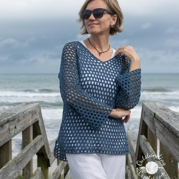 Crochet Top PATTERN - Stellar Net Tunic - Mesh beach cover up, summer pullover, crochet lace jumper - Small to plus sizes - PDF