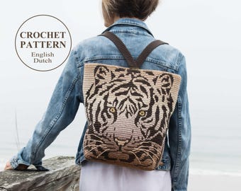 Tiger Backpack Crochet PATTERN: Overlay Mosaic Bag Tote (PDF)