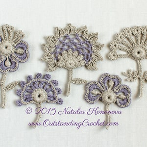 Crochet Flower Motif PATTERN - Irish Lace Applique 5 Motifs Set with Discount - Crochet Home Decor - Crochet Embellishment - PDF
