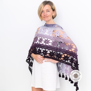 Crochet PATTERN - Shawl / Poncho - Kosmos - Summer Wrap, Lace Cover Up, Flower Stole - Cake Yarn Pattern - Haakpatroon - PDF