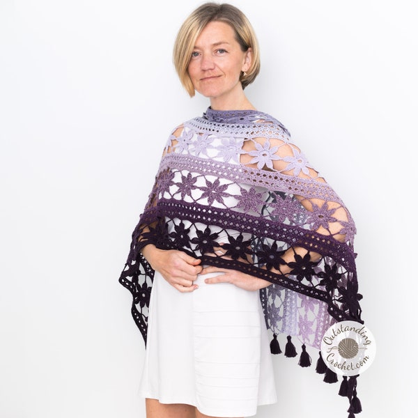 Crochet PATTERN - Châle / Poncho - Kosmos - Summer Wrap, Lace Cover Up, Flower Stole - Cake Yarn Pattern - Haakpatroon - PDF