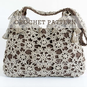 Crochet Bag PATTERN Window Frost Shoulder Purse, Handbag, Messenger, Crossbody, Drawstring Lace Motifs Charts Graphs Step Pictures PDF image 1