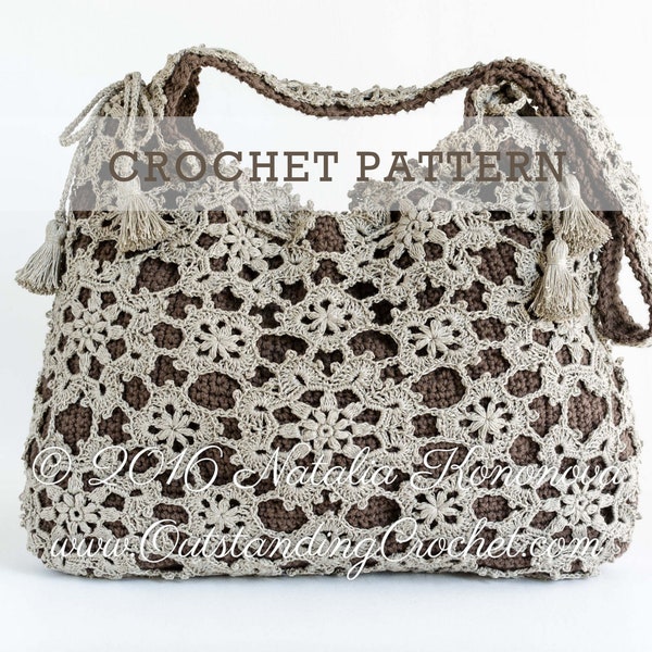 Crochet Bag PATTERN - Window Frost - Shoulder Purse, Handbag, Messenger, Crossbody, Drawstring - Lace Motifs Charts Graphs Step Pictures PDF