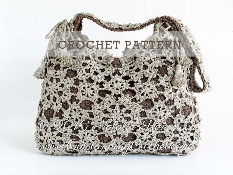 Crochet Bag PATTERN Window Frost Shoulder Purse, Handbag, Messenger, Crossbody, Drawstring Lace Motifs Charts Graphs Step Pictures PDF image 1