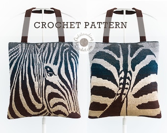 Crochet Bag PATTERN - Mosaic Crochet Pillow/ Cushion - Heads or Tails Zebra - Haakpatroon - Tote, Shoulder Bag - Cake Yarn - Charts Videos