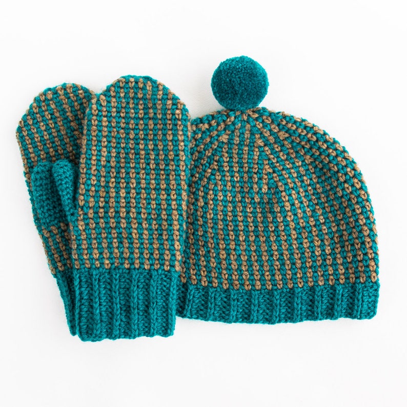 Tayga Crochet Hat and Mittens PATTERN Men Beanie Pom Pom, Striped Children, Baby, Boys, Teen sizes PDF image 10