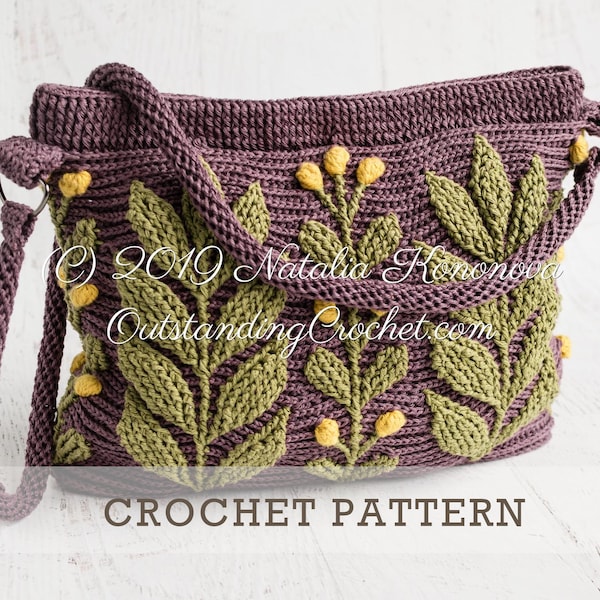 Crochet PATTERN - Meadow Bag - Women Purse, Shoulder, Crossbody, Messenger, Boho - Embossed, 3D Cable - Haakpatroon - PDF