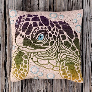 Sea Turtle Bag, Pillow Crochet Pattern - Convertible Backpack, Tote, Cushion - Overlay Mosaic Marine (PDF)