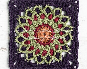 Crochet Motif PATTERN - First Light - Granny Square, Motif for Afghan, Blanket, Scarf, Poncho - Multicolor - Step pictures, Graphs - PDF