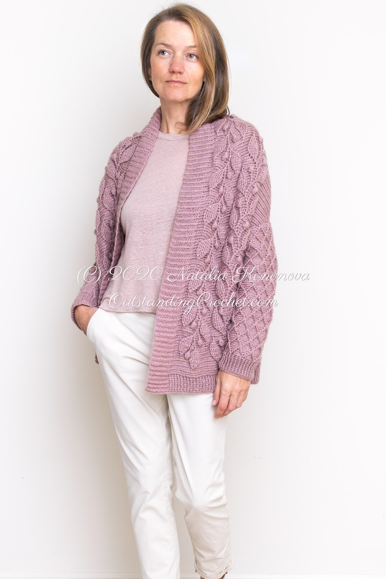 PATTERN - Crochet Cardigan - Olea - Women Sweater, Embossed, Cabled, Textured Jacket,  Plus Sizes