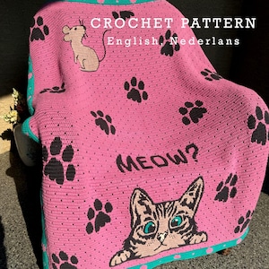 Peeking Cat Crochet Blanket PATTERN: Mosaic Lapghan (PDF)