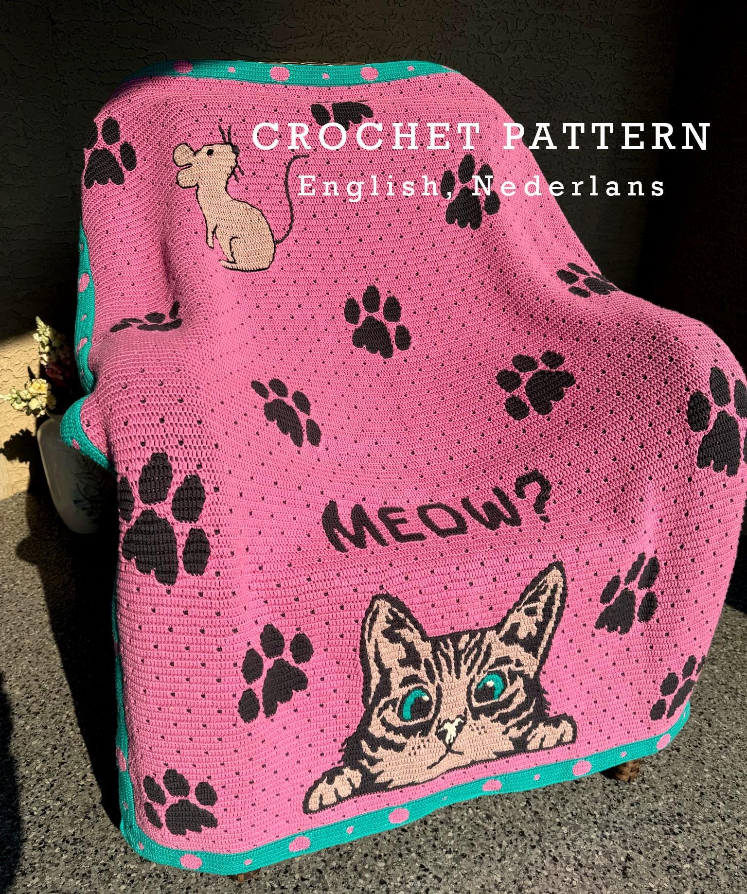 Peeking Cat Baby Blanket Crochet PATTERN,  Overlay mosaic crochet, funny Toddler Lap blanket - Throw, Afghan, Lapghan, Haakpatroon - PDF