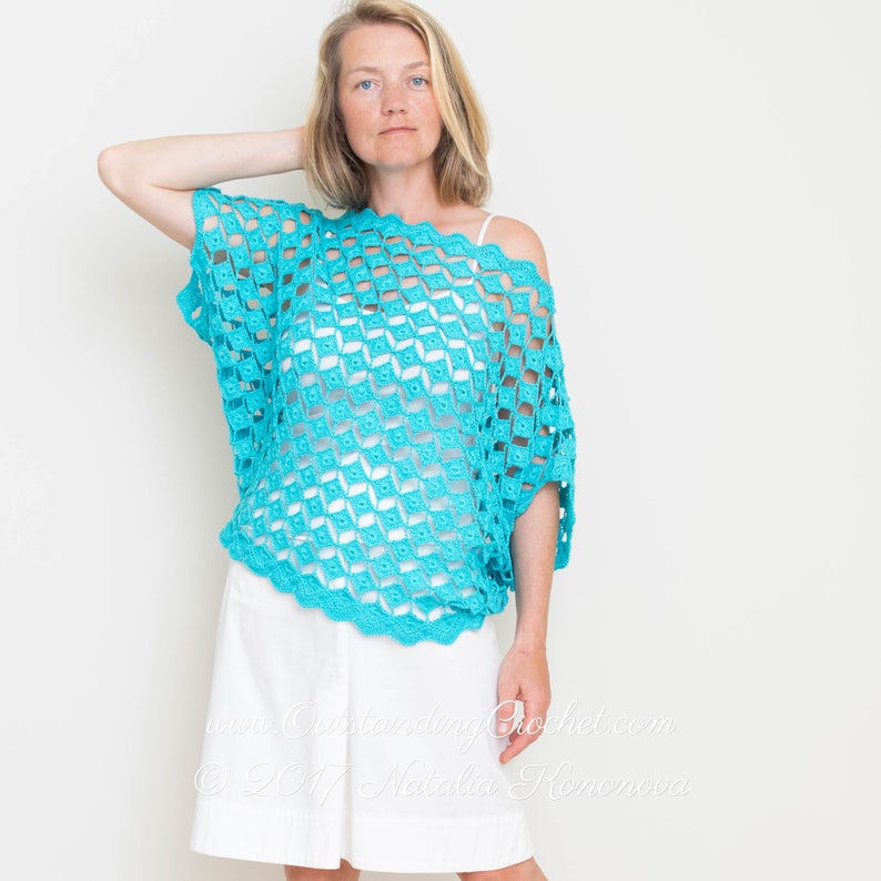 Crochet Top PATTERN - Seaside - Off Shoulder, Women, Plus size, Summer, Seamless, Boat Neck, Drop Shoulder, Oversized Fit
