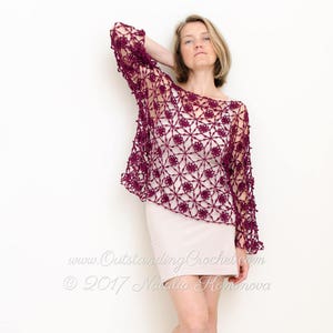 Boat Neck Top Crochet PATTERN - Seamless Lace Pullover, Jumper, Cover Up, Drop Shoulder, Boat Neck, Oversized - Plus sizes
