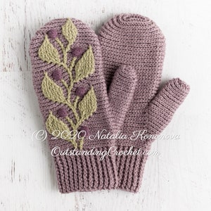 Crochet PATTERN Mittens Hedera Women, Kids Sizes Embossed Textured Cabled, Multicolor Haakpatroon PDF image 10