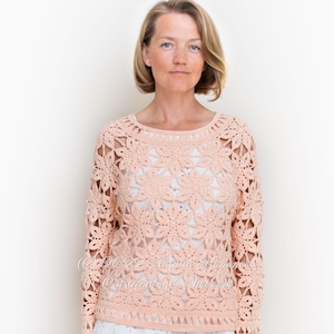 Crochet Sweater PATTERN - Coral - Women Summer Top, Pullover, Jumper - Long Sleeve - Plus Sizes - Crochet Lace