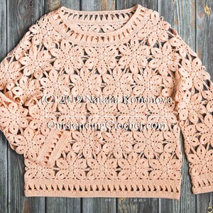 Crochet Sweater PATTERN - Coral - Women Summer Top, Pullover, Jumper - Long Sleeve - Plus Sizes - Crochet Lace
