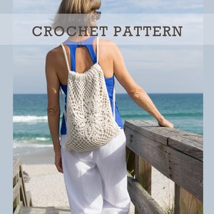 Crochet Backpack PATTERN - Drawstring Bag - Lotus - Shoulder, Tassels - Net Mesh Boho Chic, Seamless, Charts, Video - PDF